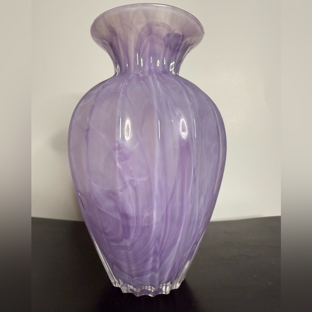 Murano like White Cristal Vase, made in Italy,white& purplish lavander swirls